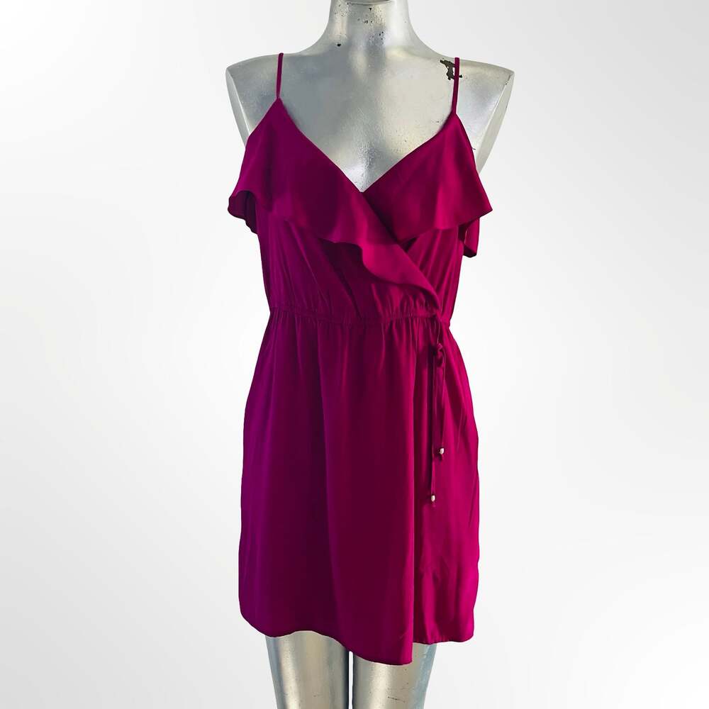 American Eagle Outfitters Magenta Pink Ruffle V-Neck Spaghetti Strap Dress